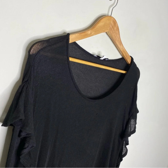 IRO Black Dunia Ruffle Trim Long Bell Sleeve Top Blouse Size Medium - Picture 7 of 12